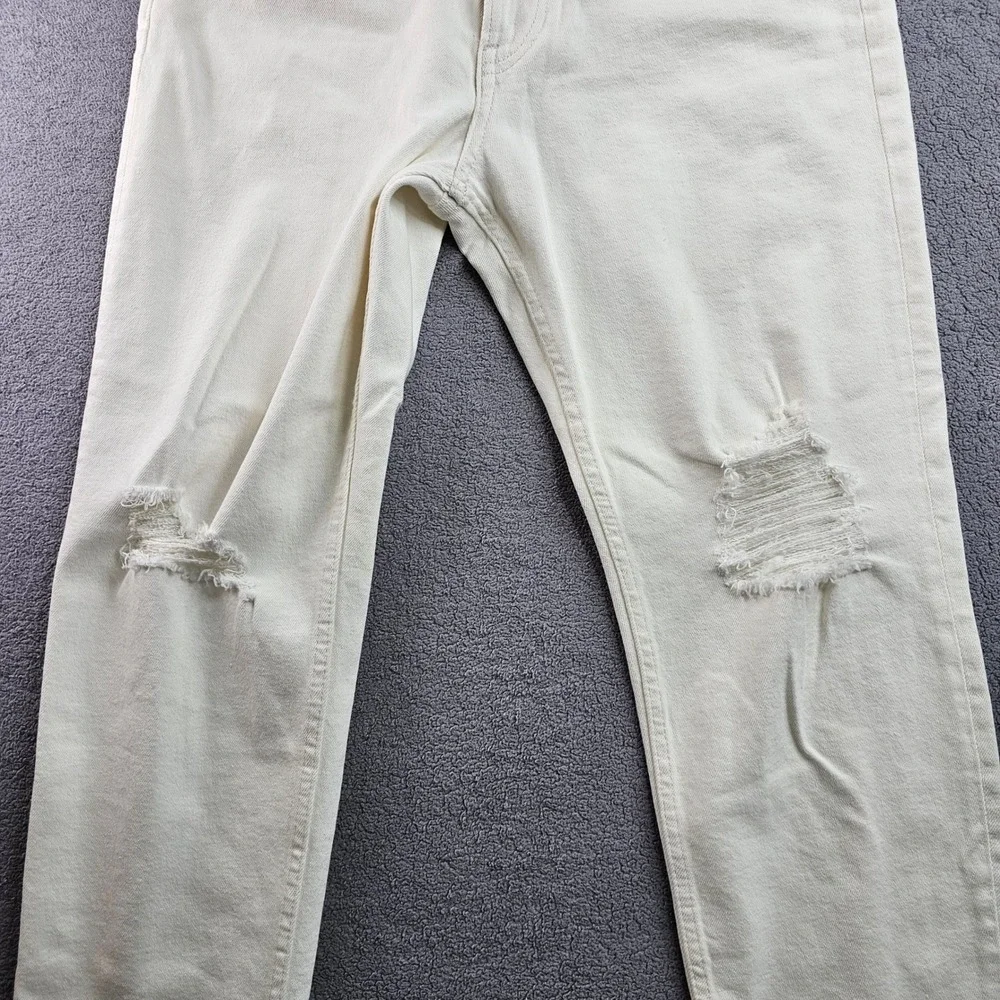H&M Jeans Mens 32 White Denim Streetwear Grunge Distressed Regular‎ Fit Tapered